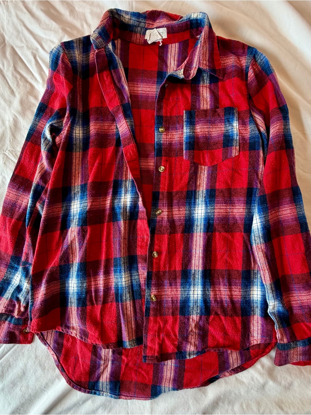 Red Plaid Button-Up Flannel Shirt